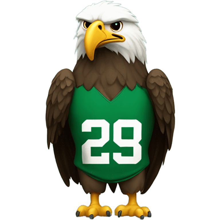 Small sad eagle with frown face and fat belly and green football jersey emoji