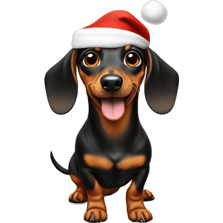 Dachshund with santa hat throwing peace sign emoji