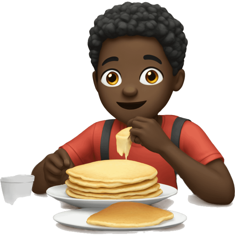 Black boy eating pancakes emoji