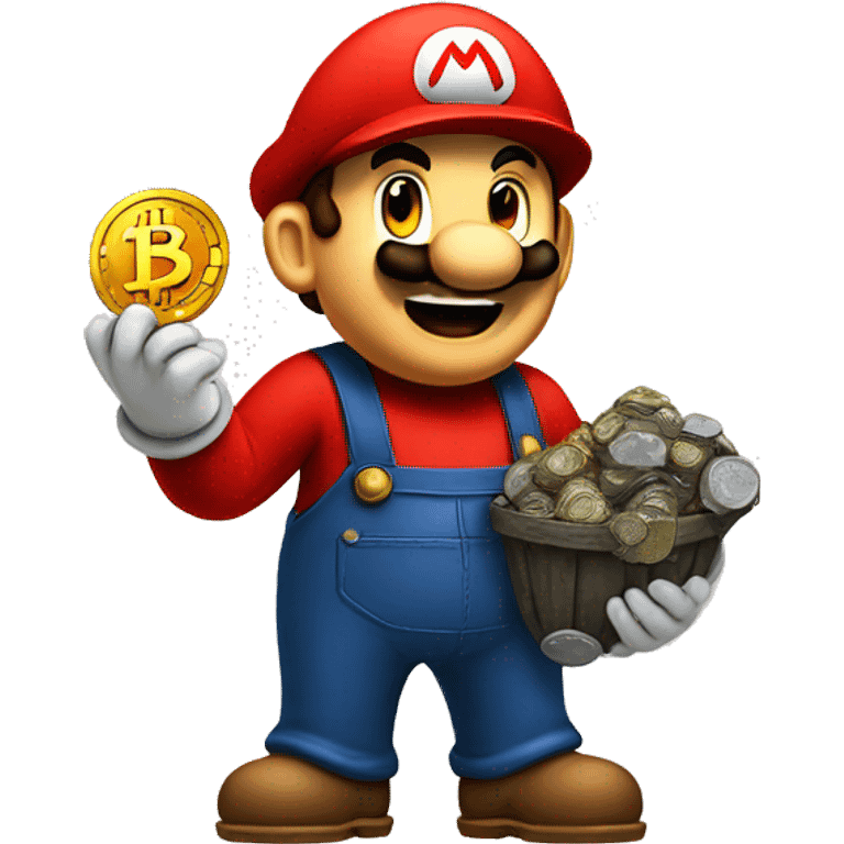 Mario miner looks like holding Bitcoin emoji