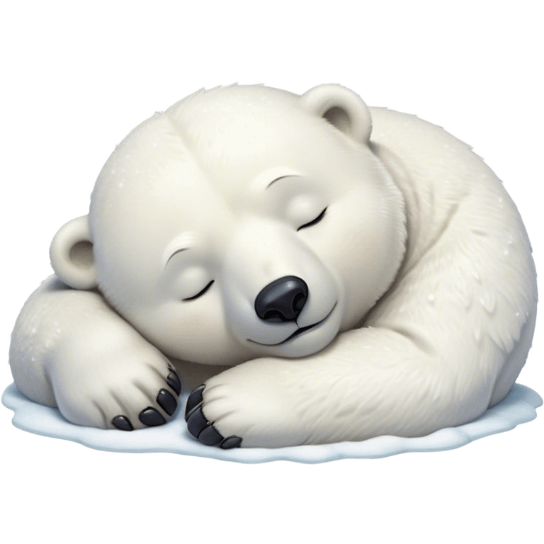 Meme-Worthy cute Sleeping Polar Bear Portrait Emoji, Head resting peacefully with a contented smile, showcasing a luxuriously soft snowy coat and eyes closed in serene slumber, Simplified yet hilariously adorable features, highly detailed, glowing with a soft, drowsy polar light, high shine, relaxed and utterly lovable, stylized with an air of playful laziness, bright and heartwarming, soft glowing outline, capturing the essence of a sleeping polar guardian that feels destined to become the next viral sensation of adorable rest! emoji