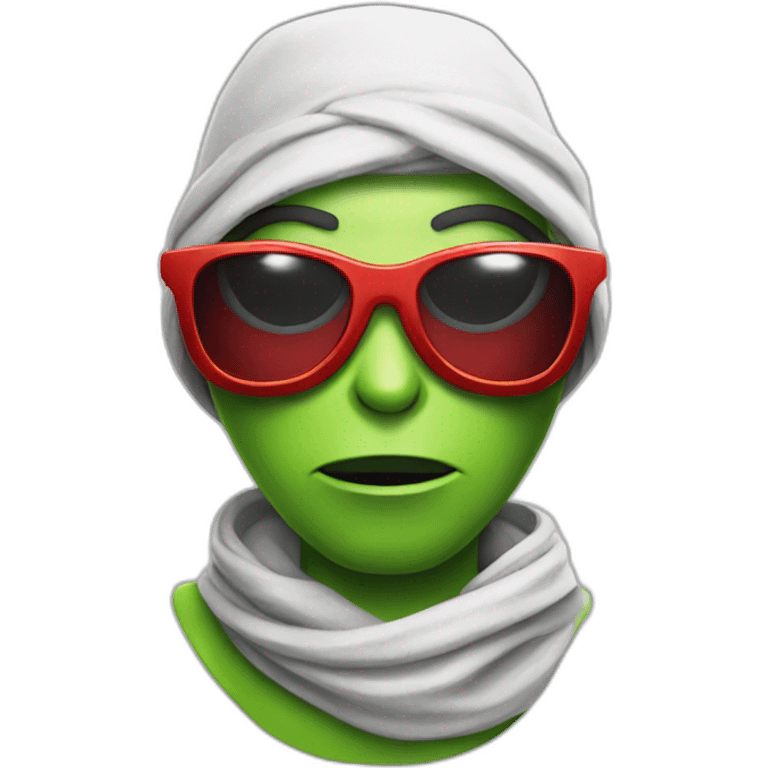 Alien gangster with bandana,scarf and red shiny glasses glasses emoji