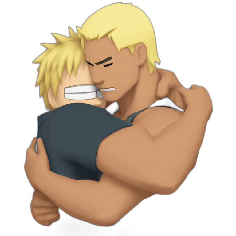 Naruto with blond hair hugging Dwayne Johnson emoji