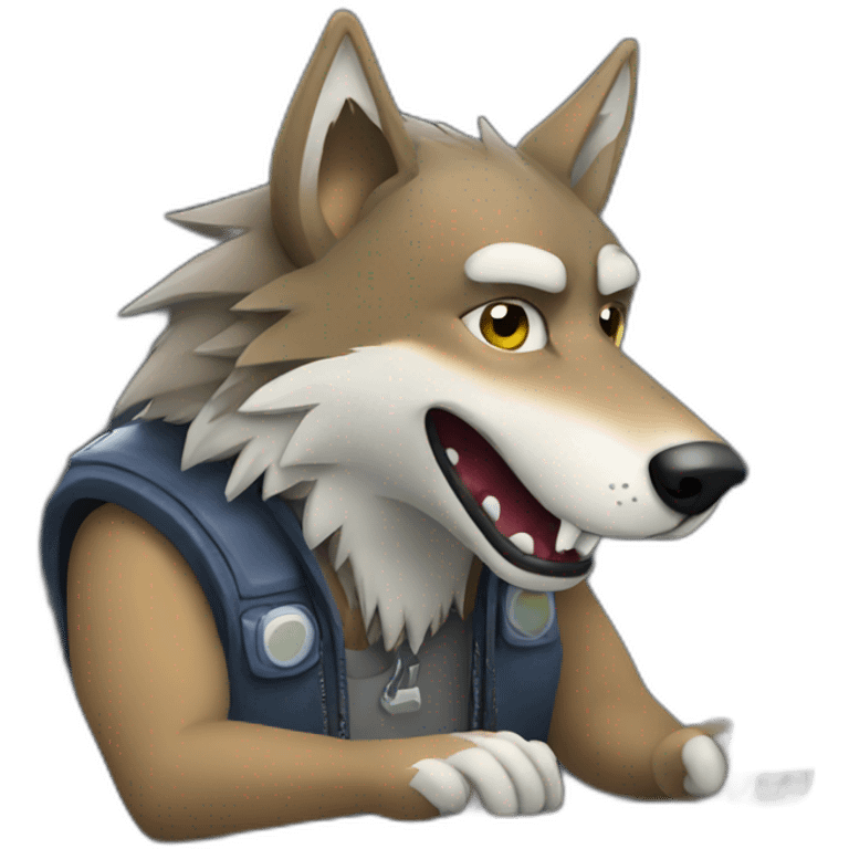 wolf playing video games on computer emoji