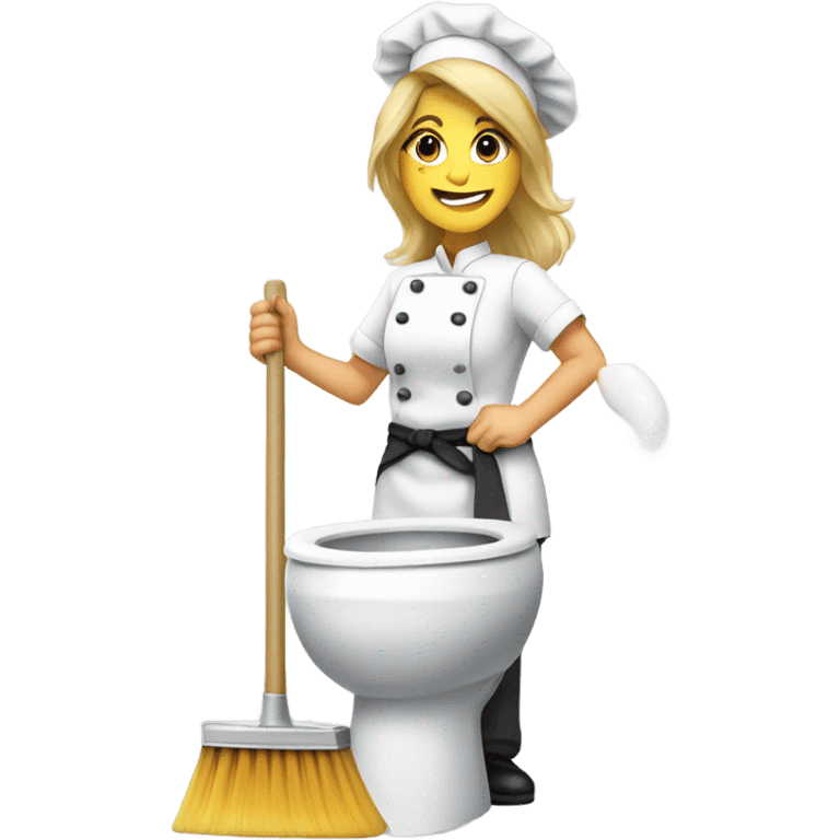 Female chef with blond hair cleaning a toilet emoji