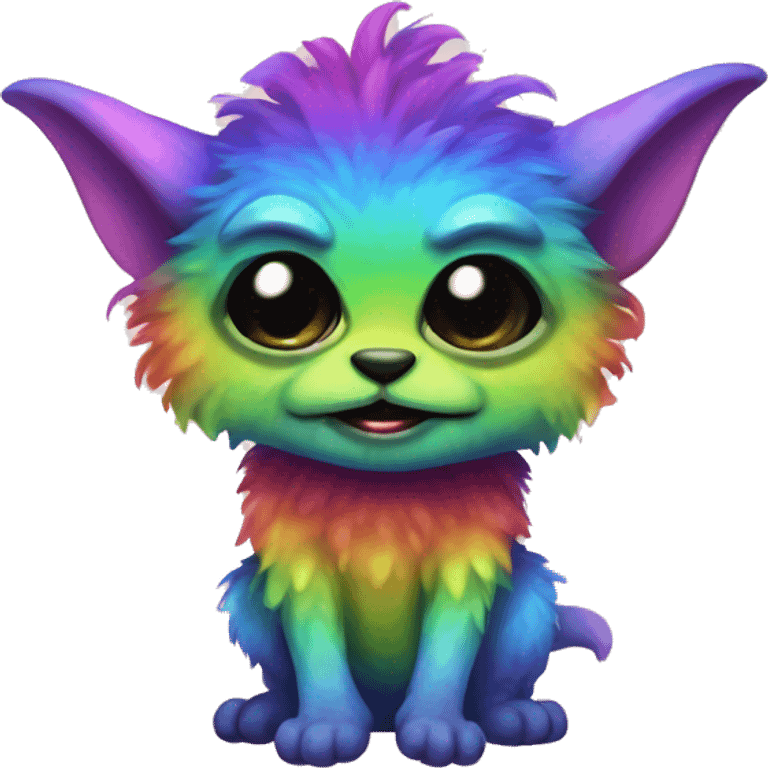 A rainbow furred creature that looks like the cute gremlin emoji