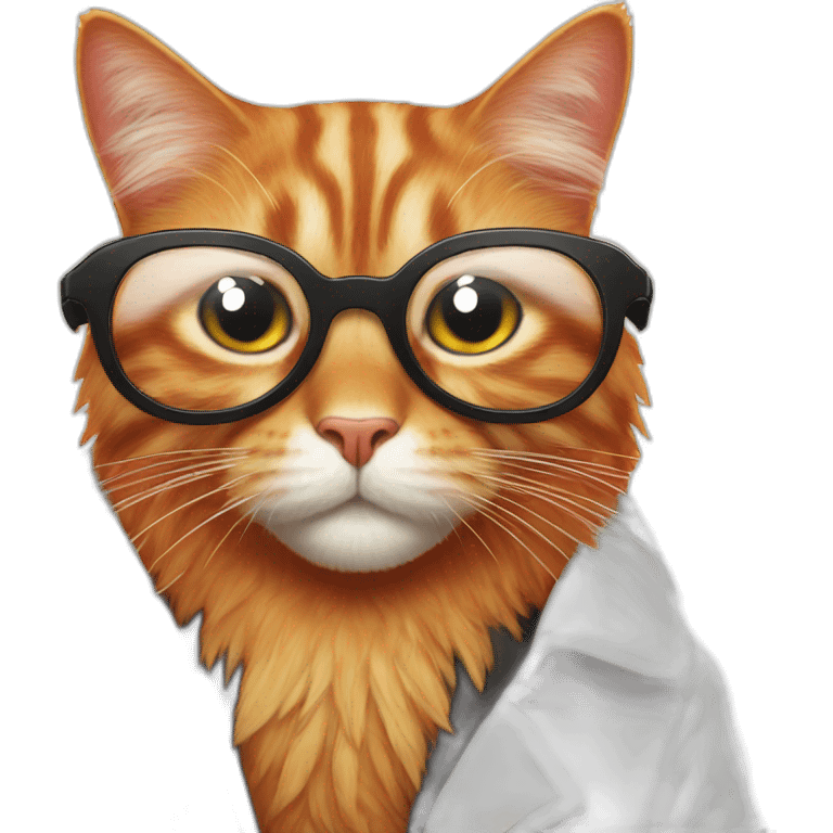 Red cat in a white coat with a feather behind his ear and full-length black glasses emoji