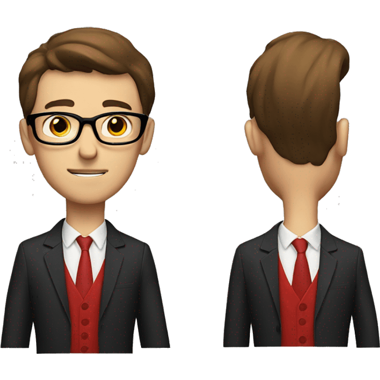 skinny guy with brown hair, black glasses and red suit emoji