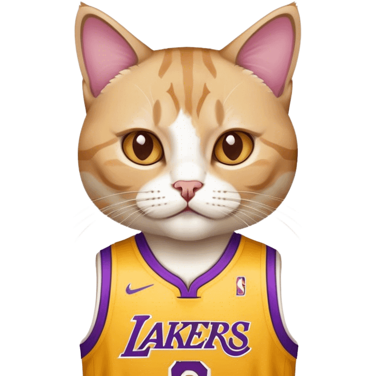 white brown Cat wearing a lakers lebron james jersey  emoji