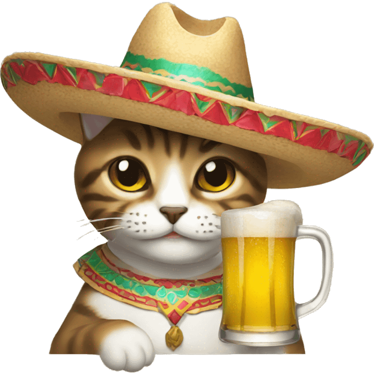 Mexican cat with sombrero drinking beer emoji