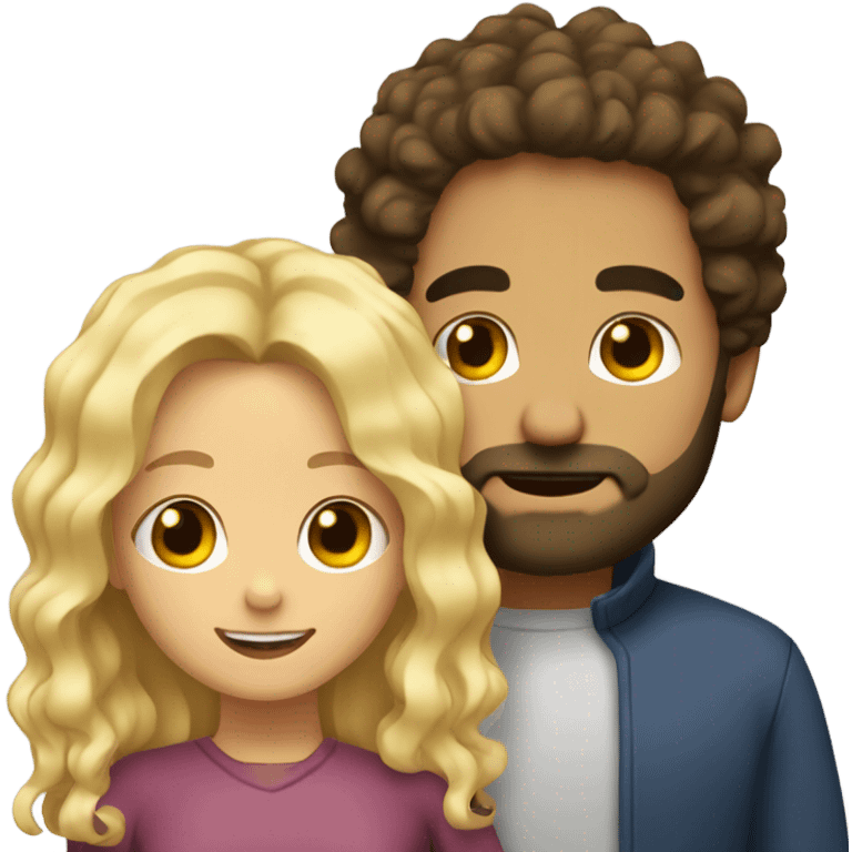 man with black curly hair and beard hugging a girl with blonde wavy hair  emoji