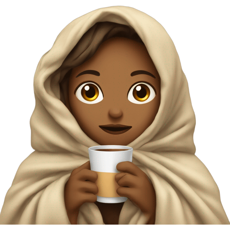 girl inside a blanket sipping coffee eyes closed emoji