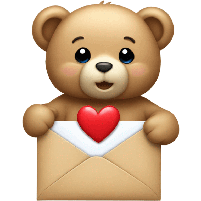 beige teddy bear teddy with an envelope and a heart in his hands emoji