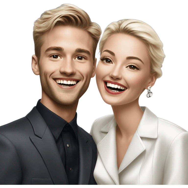 Hyper Realistic beautiful dior model laughing with a handsome male model  emoji