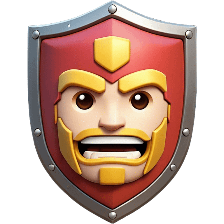 Clash of Clans aesthetic: Cinematic Playful Pixel 3D Shield Portrait Emoji, rendered in a 3D vector-style similar to standard emojis with minimal shading and bold, simplified shapes. A compact, distinct form with signature details, softly glowing with a pixelated adventure charm. Simplified yet unmistakably iconic, highly detailed and consistent, glowing with a soft radiance and high shine. Stylized with a touch of classic pixel-art charm and a soft glowing outline, capturing the essence of a beloved gaming relic with a friendly, playful manner! emoji