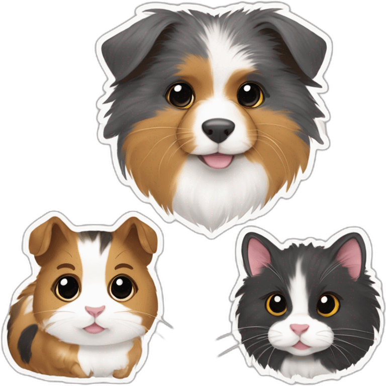 Guinea pig with a tabby cat and a miniature Australian Shepard tri color emoji