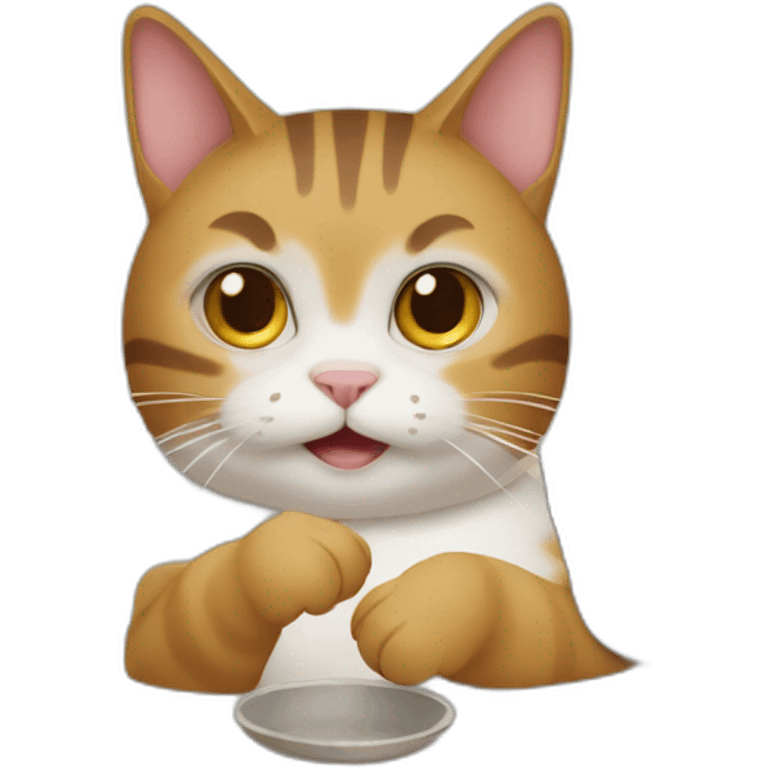 Un gato cocinando en ollas de tierra emoji