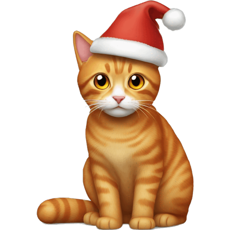 Ginger cat with amber eyes wearing Christmas hat emoji