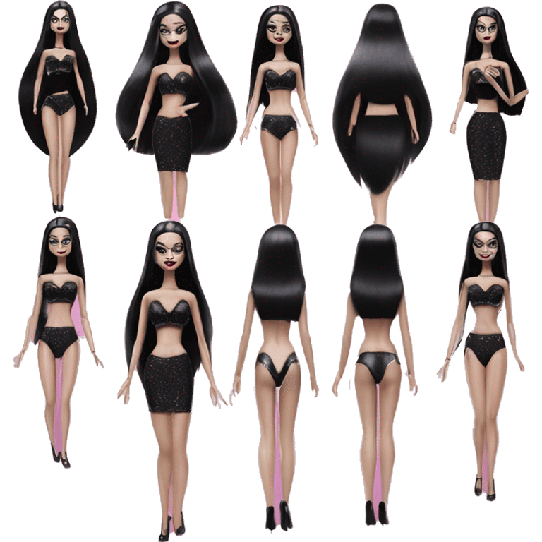 Teen Morticia Addams. Gothic bikini glitter girl Barbie  emoji