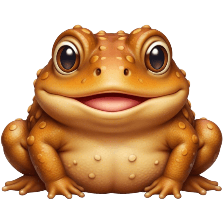 Cinematic Cute Toad Portrait Emoji, Head tilted playfully and inquisitively, featuring a charmingly plump form with bumpy, textured skin in rich earthy hues and round, sparkling eyes full of gentle mischief, Simplified yet irresistibly adorable features, highly detailed, glowing with a warm, friendly woodland glow, high shine, affectionate and lively, stylized with a touch of whimsical nature charm, soft glowing outline, capturing the essence of a mischievous yet loving toad that seems as if it could hop out of the screen into your arms! emoji