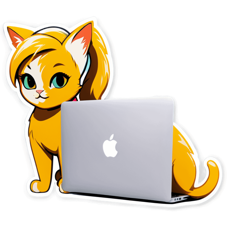 Blonde woman ponytail cat MacBook  emoji