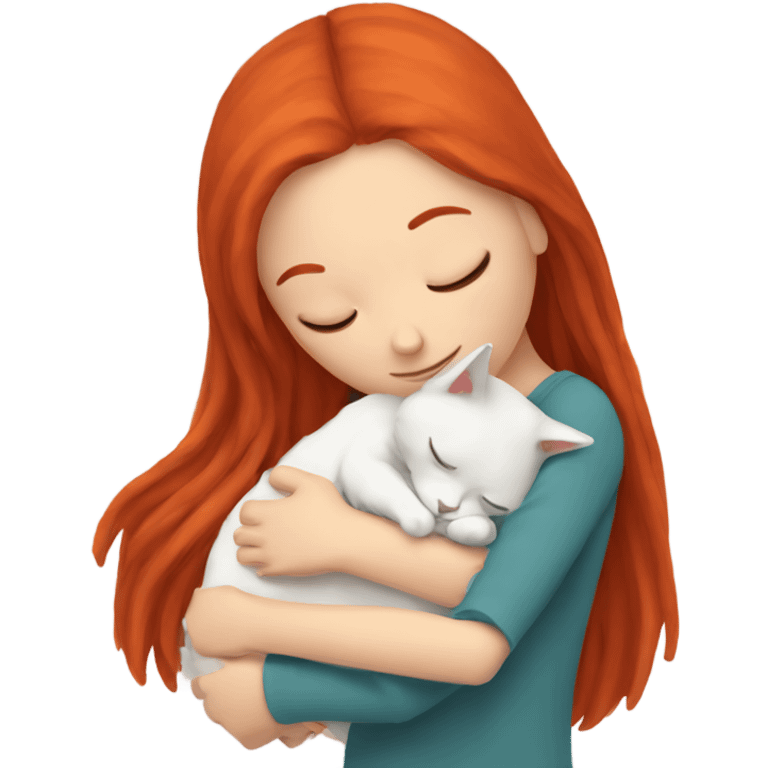 Red hair girl sleeping with ragdoll emoji