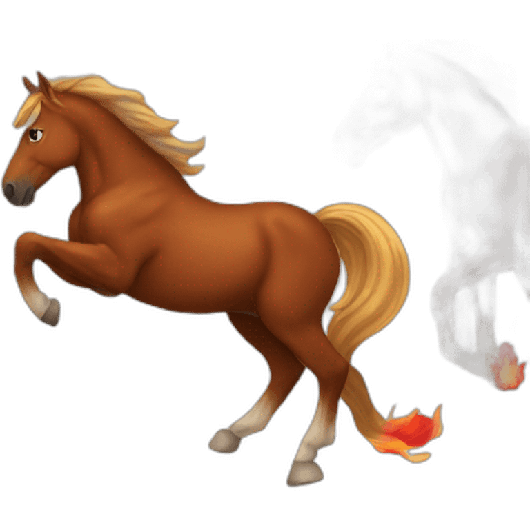 brown horse with red flames instead of hair emoji