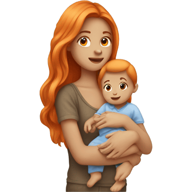 Girl with long orange hair holding baby boy with brown hair  emoji