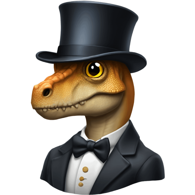 Can you make a dinosaur with a top hat, with a monocle glass, and a suit emoji