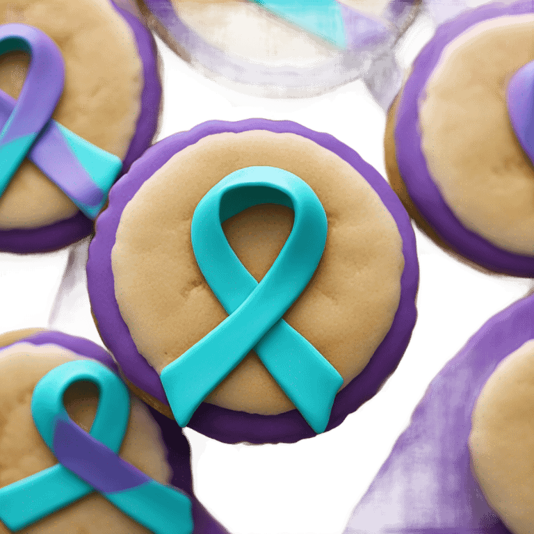 Purple teal Suicide awareness ribbon on heart cookie emoji