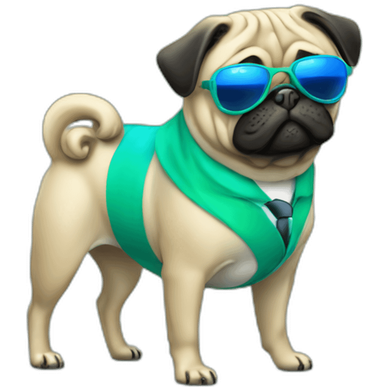 dog pug-in-gradient-green-blue-suit-with-and-black-sunglasses emoji