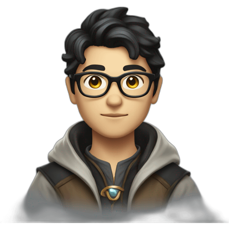 young overpowered magic shiny wizard skin tone 3 with black hair and glasses emoji