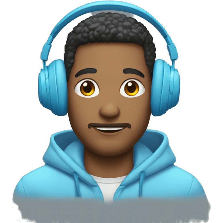 Man in Light blue Hoodie with light blue headphones in Front of Disk Jokey emoji