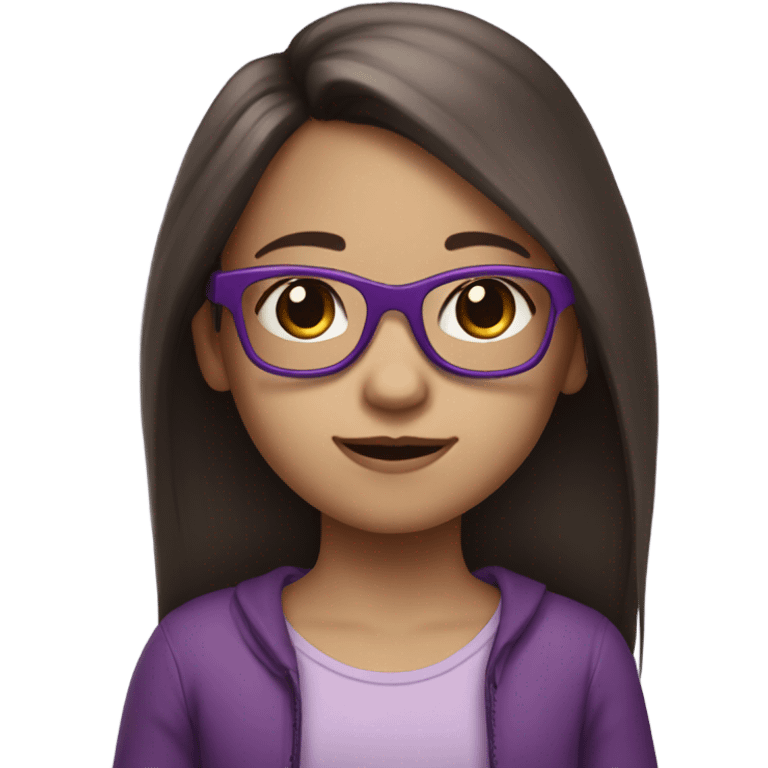 extra pale little girl in purple glasses and dark brown long hair emoji