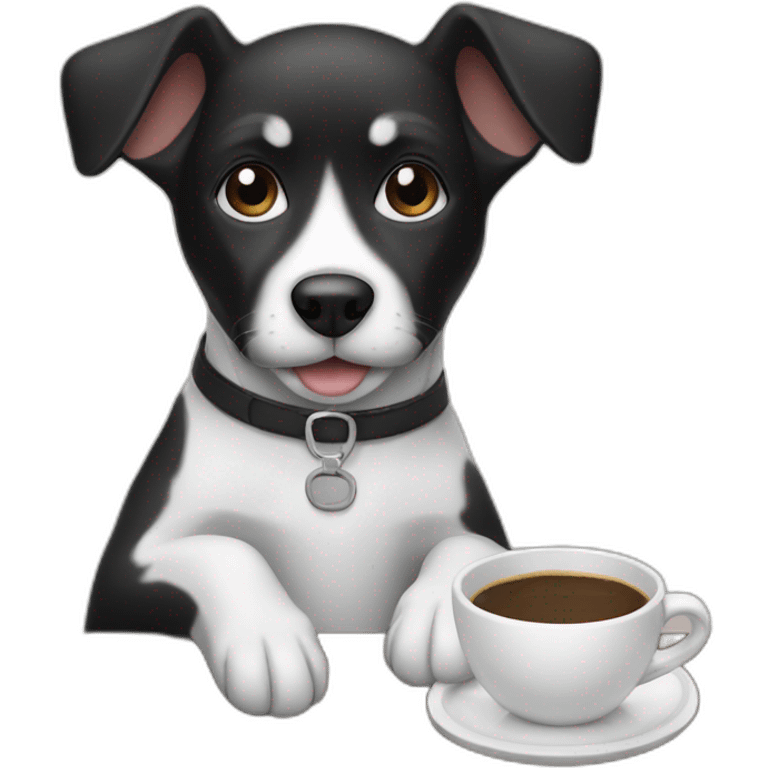 Black and white dog drinking coffe emoji