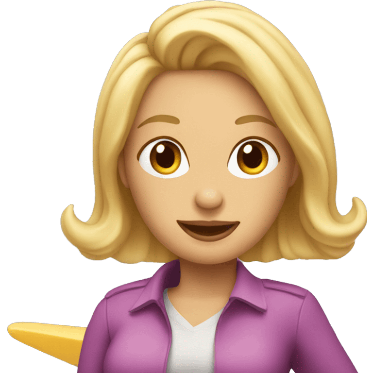 Lady with blonde hair riding plane on birthday emoji