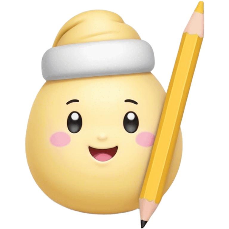 Cute Kawaii Fat Pencil, round and chunky, soft pastel yellow with a cute eraser cap, tiny winking face, glowing highlights, cheerful and ready for doodles! emoji