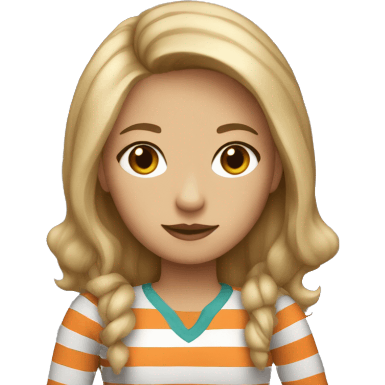 a dark blonde with grey eyes and a striped long sleeve shirt with a fox toy emoji