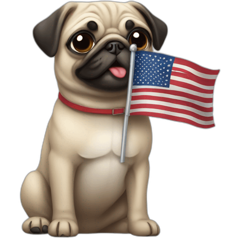 pug holding a united states flag emoji