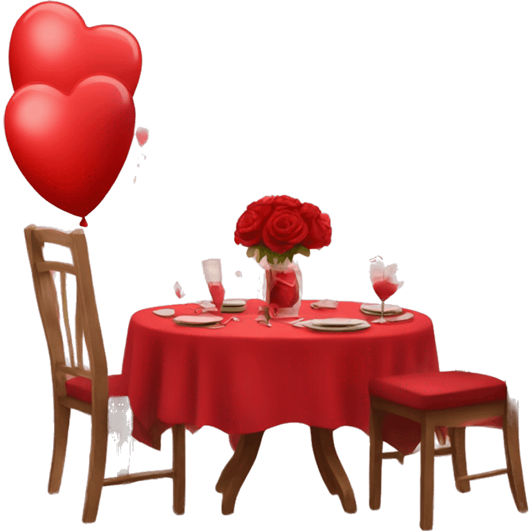 Red romantic party setting for two people and heart balloon  emoji