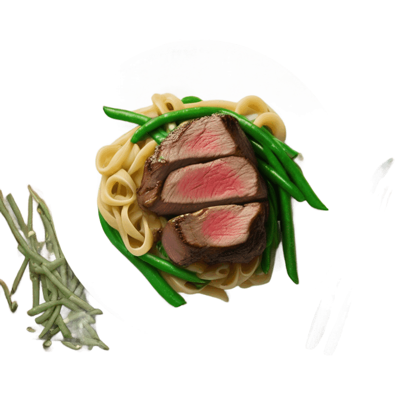 Filet mignon with green beans, pasta, and mushrooms emoji