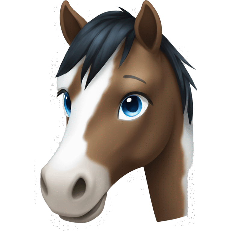 Brown and white spotted pony with black hair and blue eye emoji