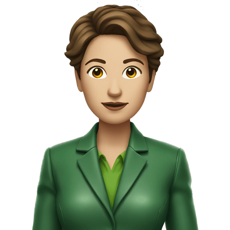 Woman with brown hair in green suit with green leather boots emoji