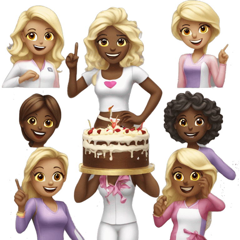 many varius race girls who celebrating with cake emoji