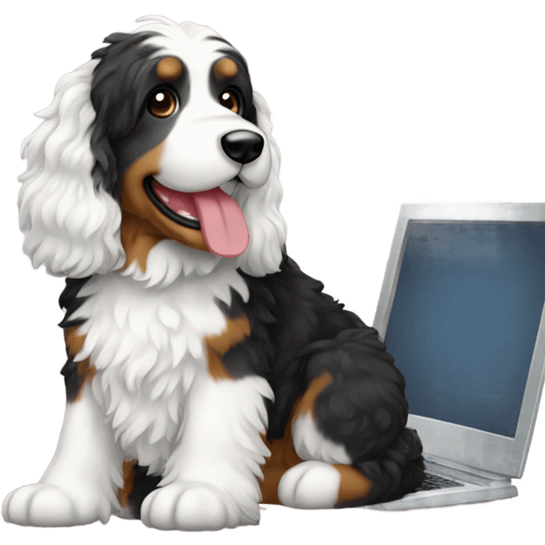 bernedoodle with computer emoji