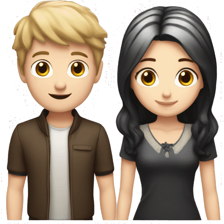 White boy with short brown hair couple cute cake white girl with long black hair emoji