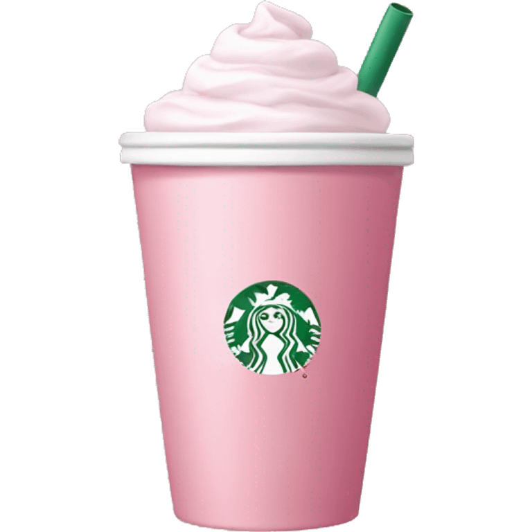 a light pink starbucks cup with a lipstick kiss mark emoji