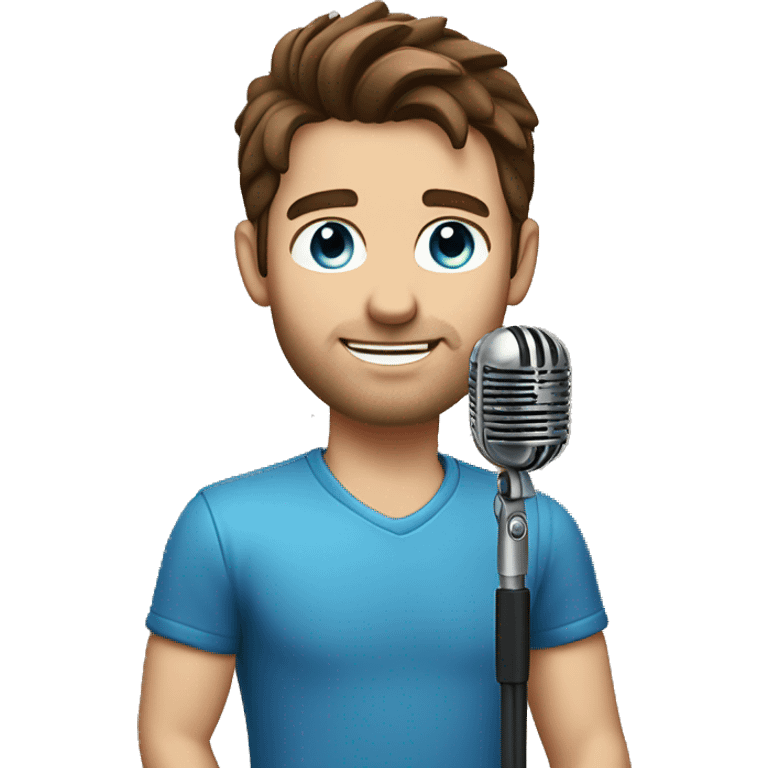 a handsome guy with brown hair and blue eyes with a microphone in his hand emoji