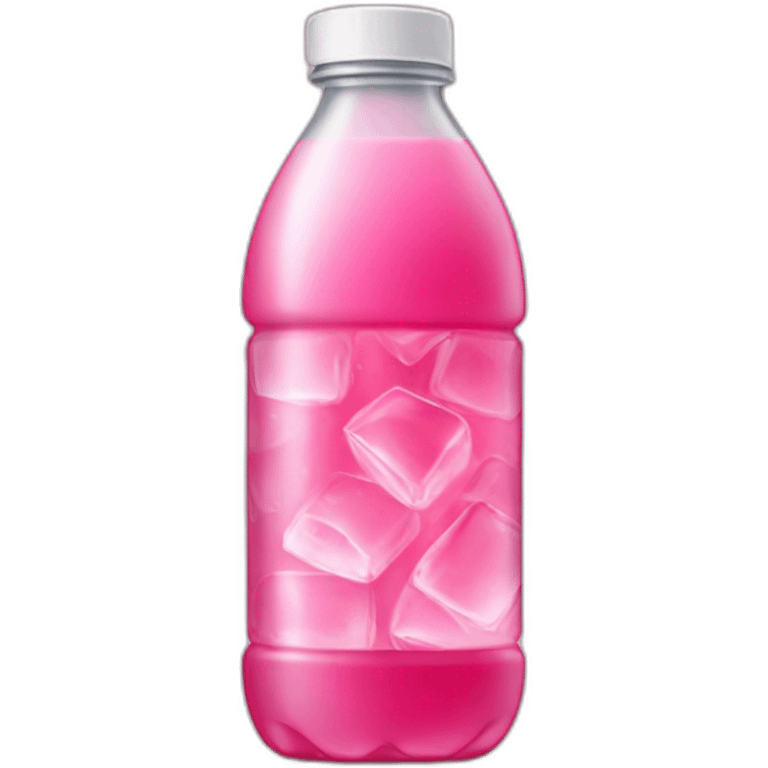 plastic bottle with pink drink and ice cubes emoji