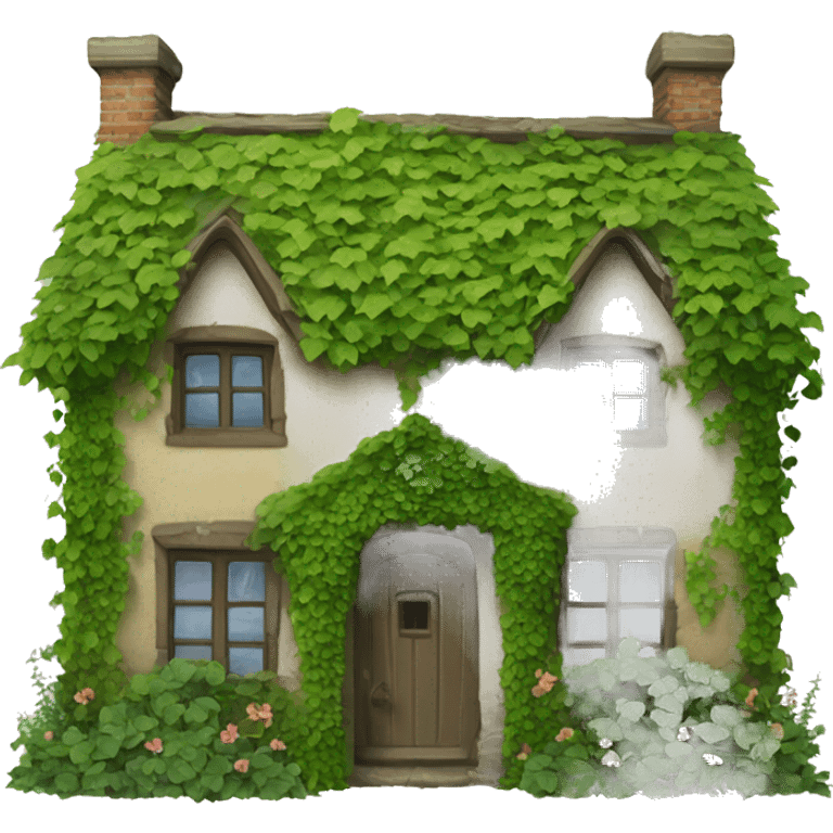 Old cottage with ivy and plants growing on and around it emoji